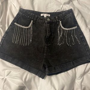 Black diamond fringe shorts